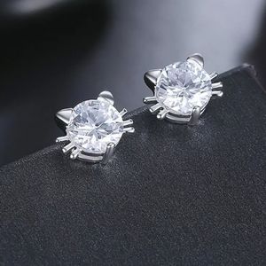 925 sterling silver zirconia cat crystal earrings
